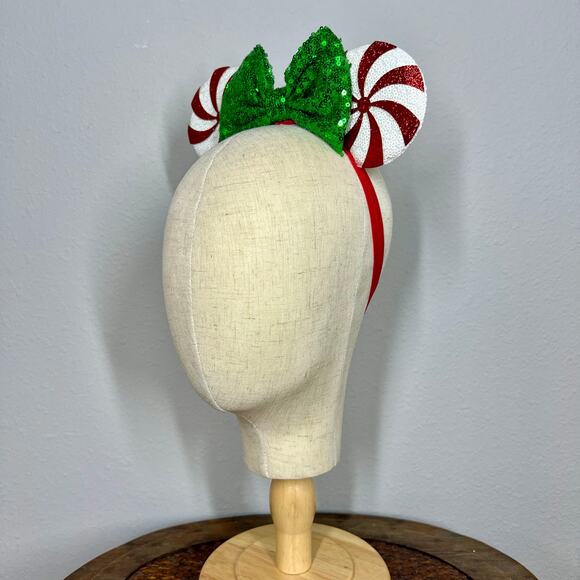 Candy Cane Lane Elastic Minnie Ears | Disney-Inspired Adjustable Christmas Ears - Picture 3 of 5